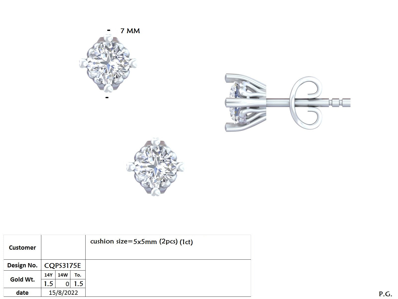1 CT Cushion cut Solitaire studs