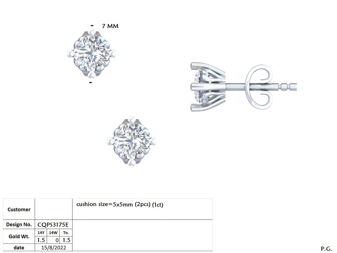 1 CT Cushion cut Solitaire studs