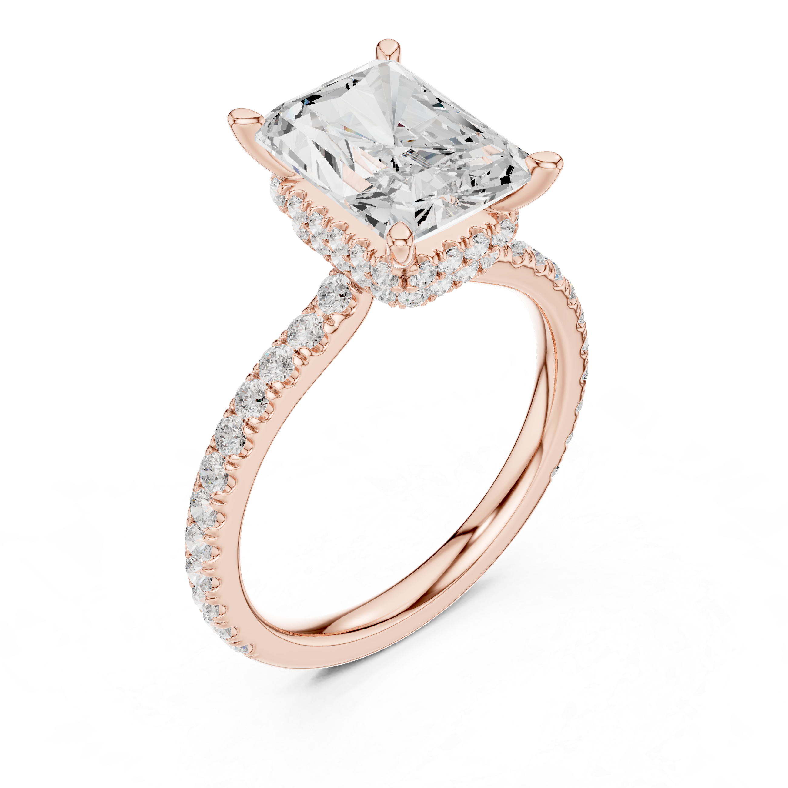 2ct Radiant dual halo ring