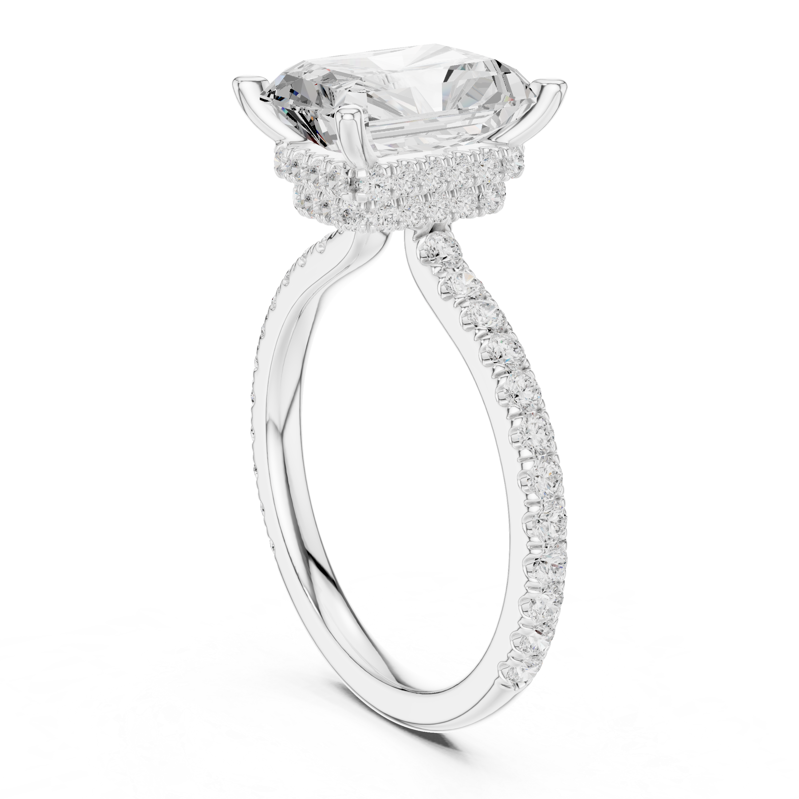 2ct Radiant dual halo ring