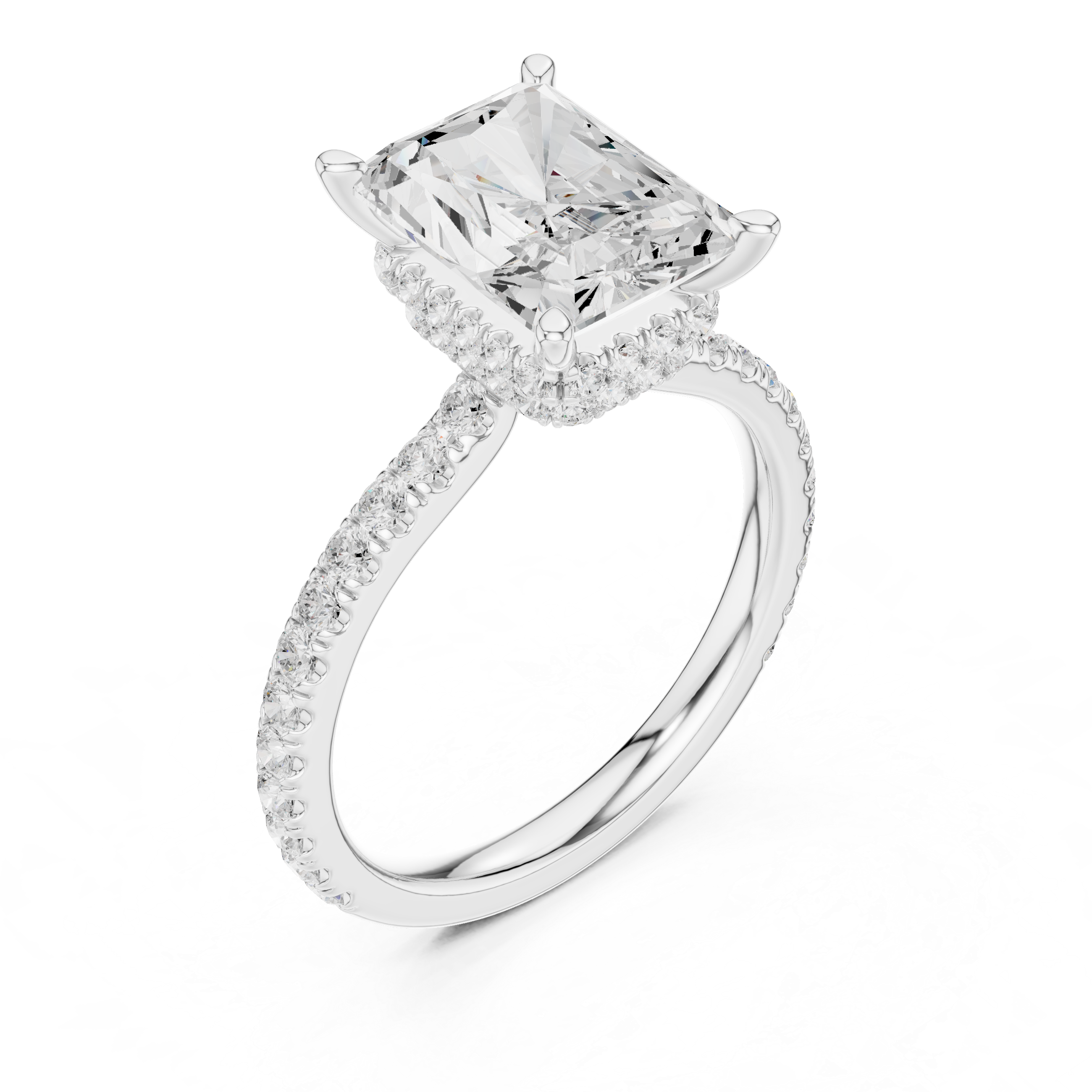 2ct Radiant dual halo ring
