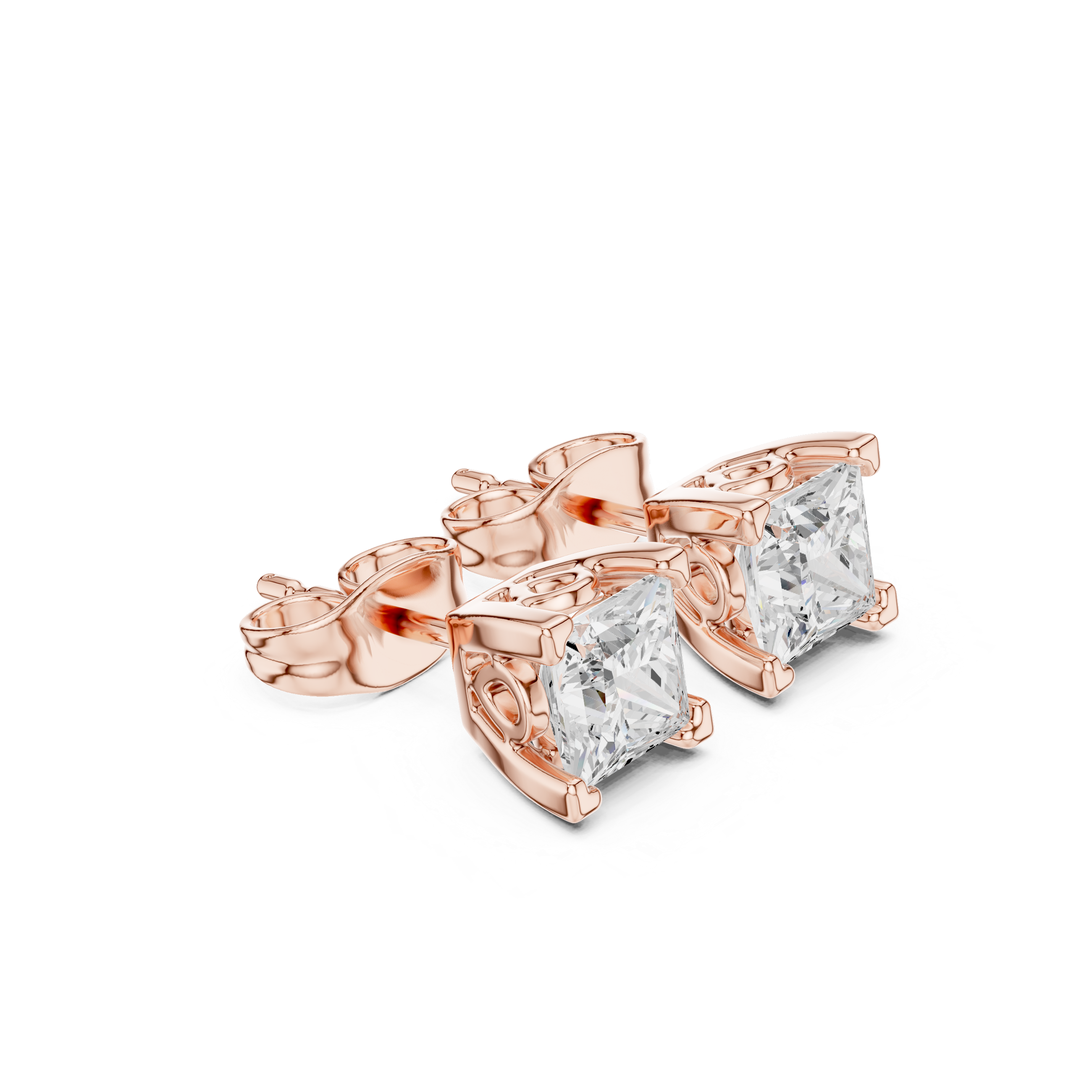 2 CT Princess cut solitaire studs