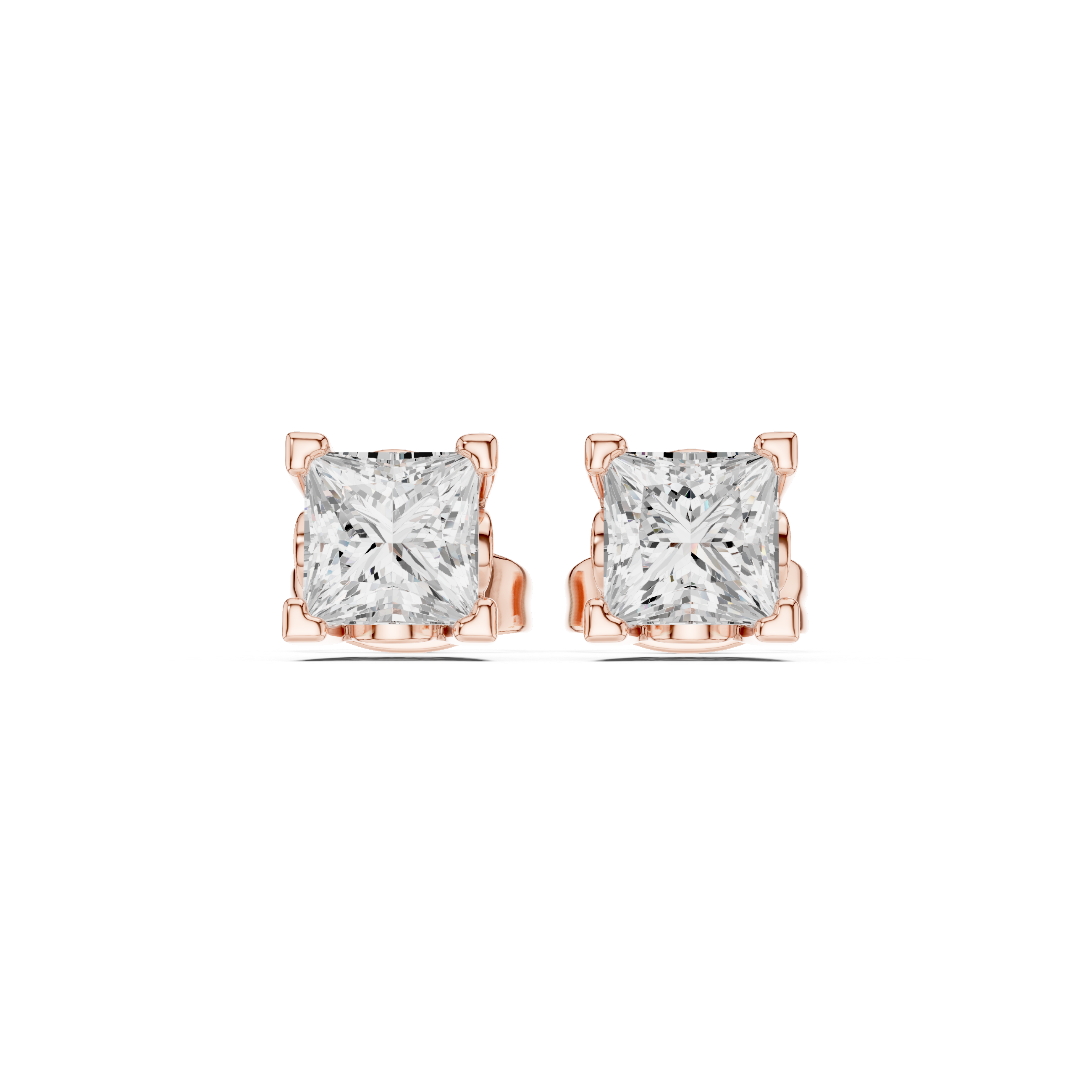 2 CT Princess cut solitaire studs