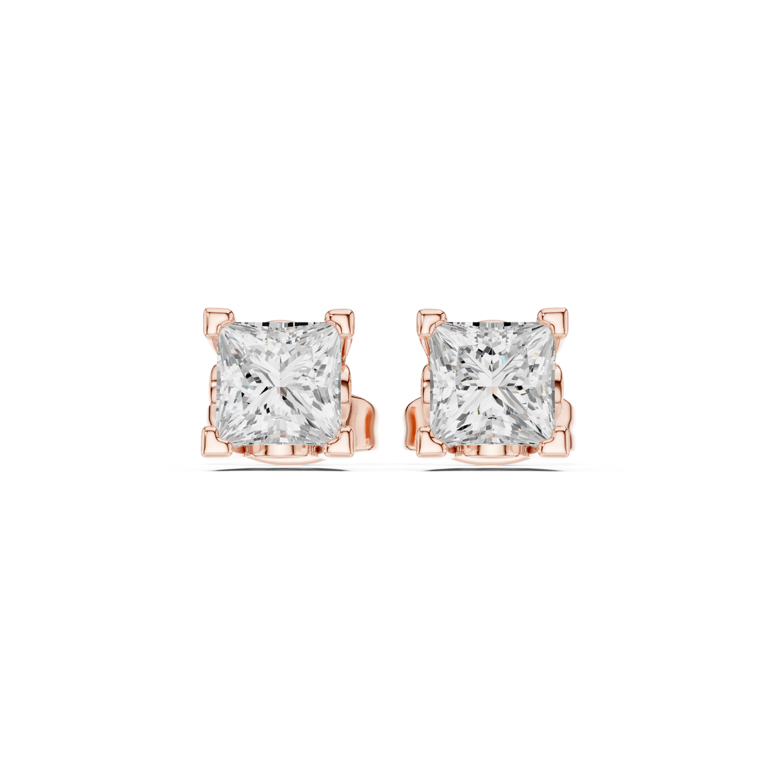 2 CT Princess cut solitaire studs