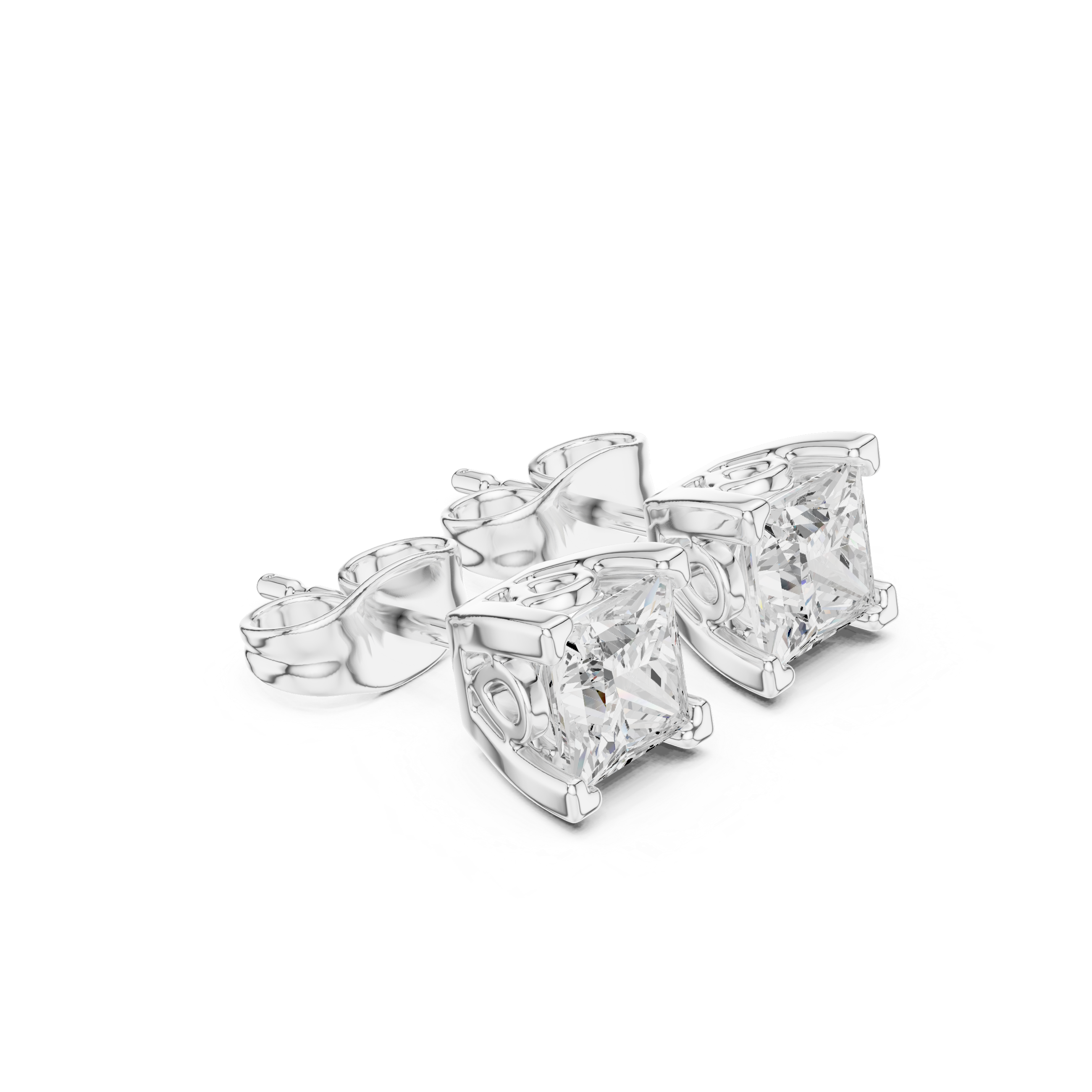 2 CT Princess cut solitaire studs