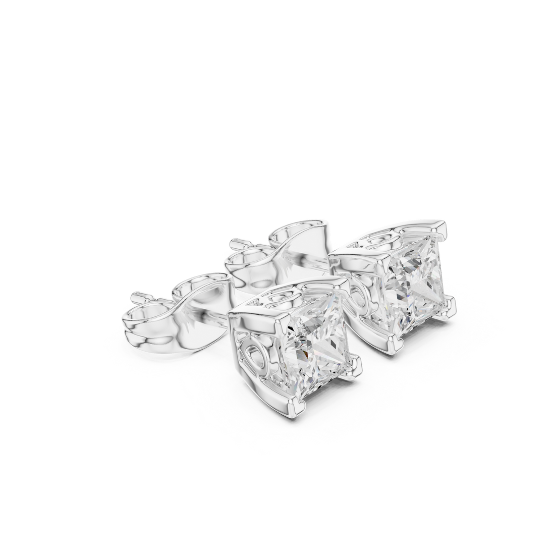 2 CT Princess cut solitaire studs