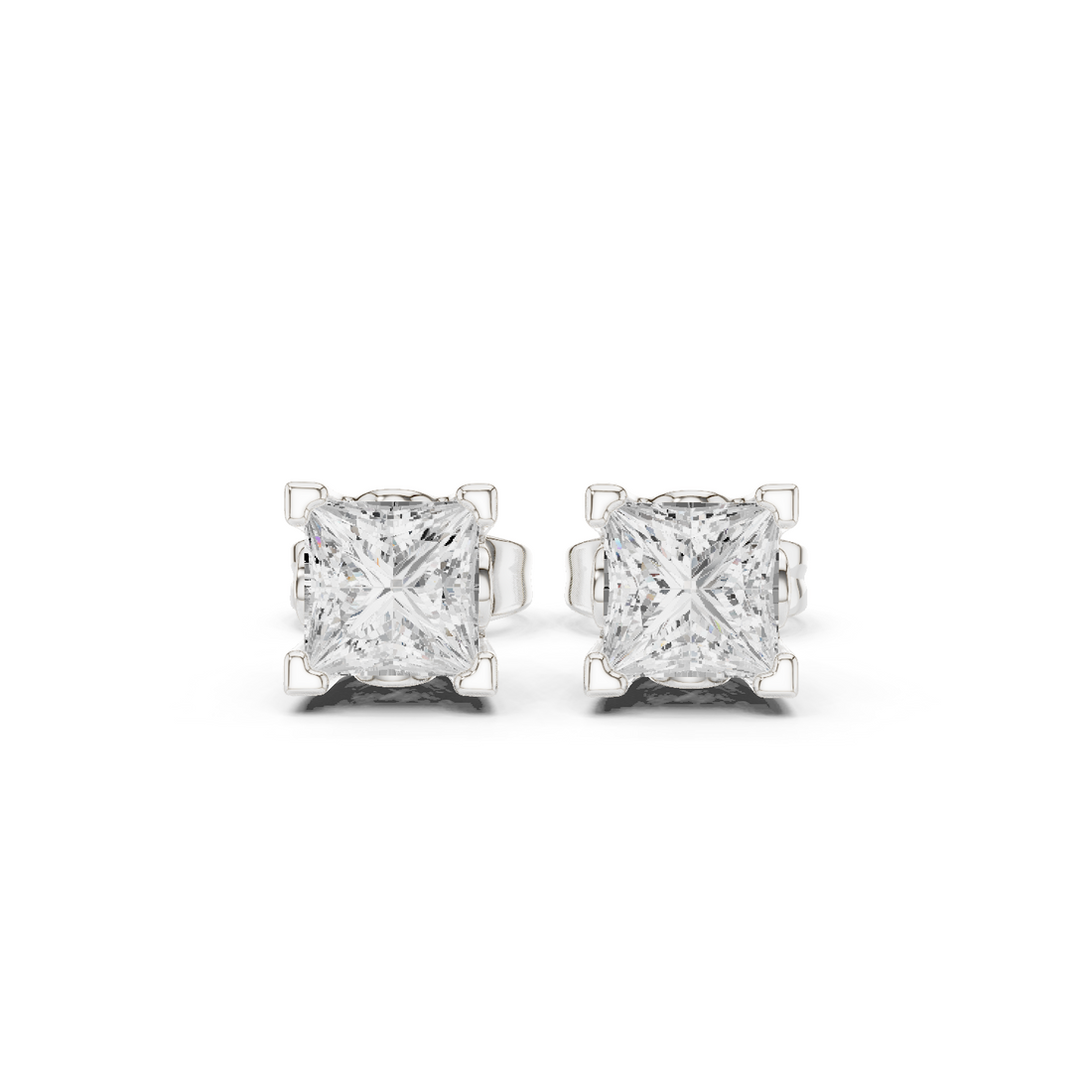2 CT Princess cut solitaire studs