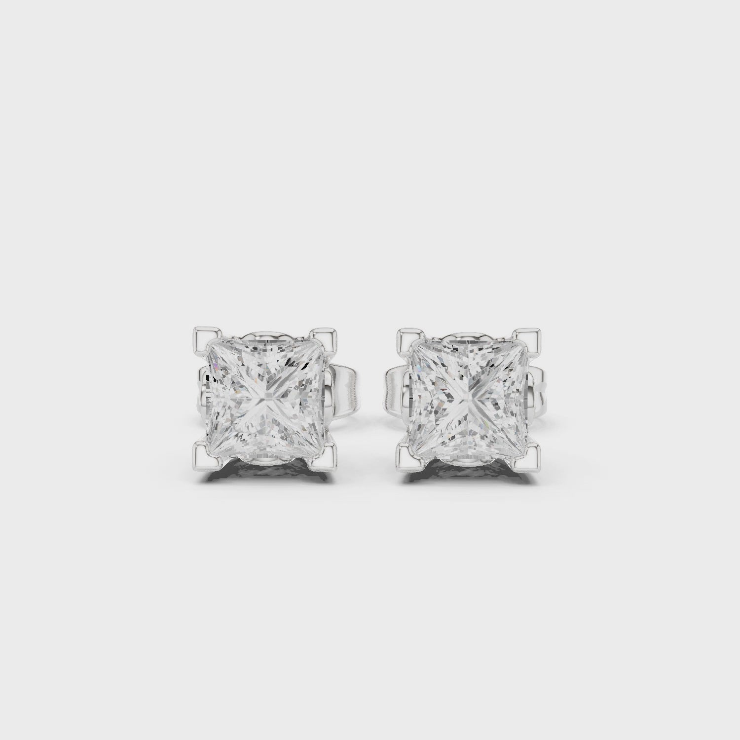 2 CT Princess cut solitaire studs