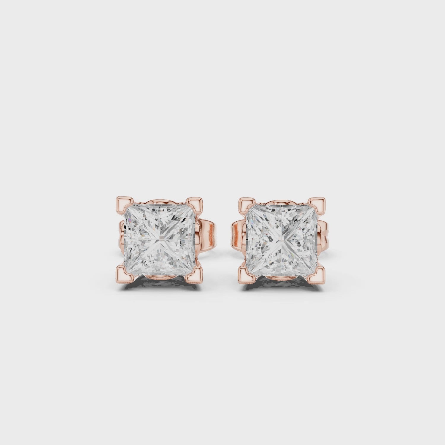 2 CT Princess cut solitaire studs